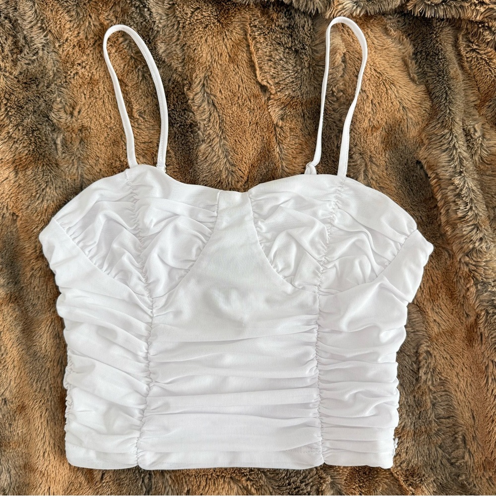 Forever 21 White Ruched Camisole Top